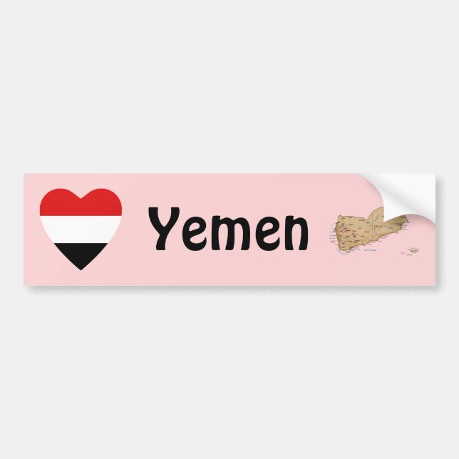 Yemen Flag Heart + Map Bumper Sticker (Front)