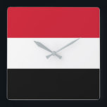 Yemen Flag Square Wall Clock<br><div class="desc">The Yemen flag is a horizontal triband. The used colors in the flag are red,  white,  black. The proportion of the Yemen flag is 2:3. The Flag of Yemen was adopted in 1990. The first use of the current flag design was in 1990.</div>