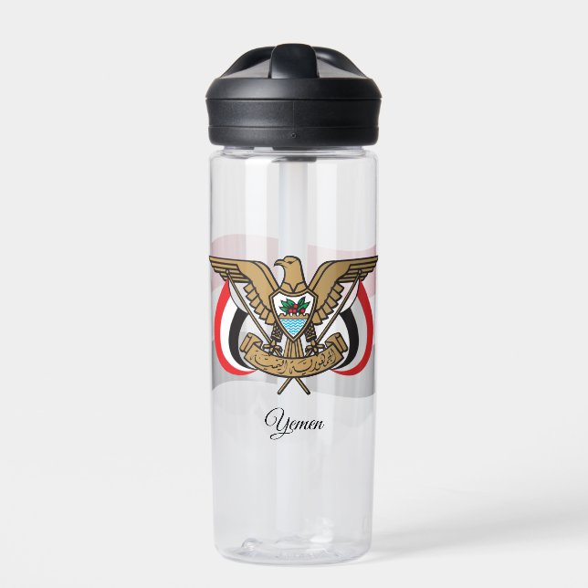 Yemeni Coat of Arms, Flag, Yemen Water Bottle (Front)