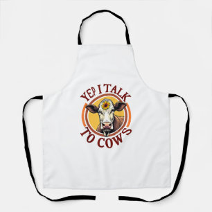 Yep I Talk To Cows Funny Vintage Dairy Farmer Cow Apron