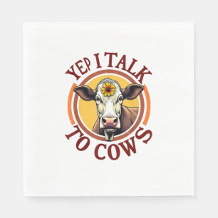 Yep I Talk To Cows Funny Vintage Dairy Farmer Cow Napkin