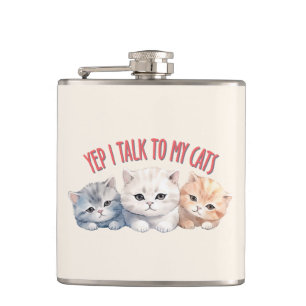 Yep, I Talk to My Cats – Adorable Trio Cat Design Hip Flask