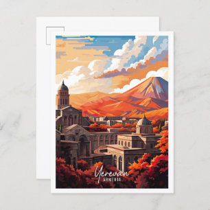 Yerevan Armenia Art Vintage Travel Illustration Postcard