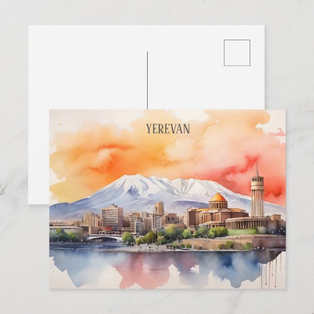 Yerevan watercolor art postcard (Front/Back)
