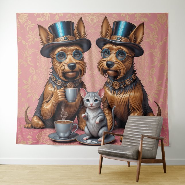 Yerkish Terriers Tea Time Tapestry (In Situ (Horizontal))