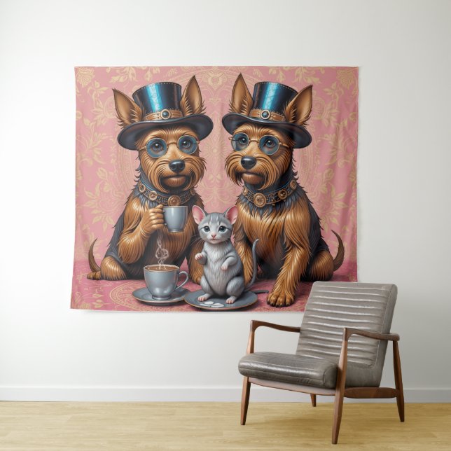 Yerkish Terriers Tea Time Tapestry (In Situ (Horizontal))