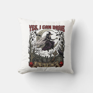 Yes Can Drive Stick Witch Graveyard Halloween_1 Cushion