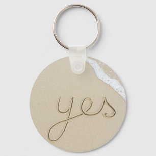 Yes carved word on the beach sand key ring