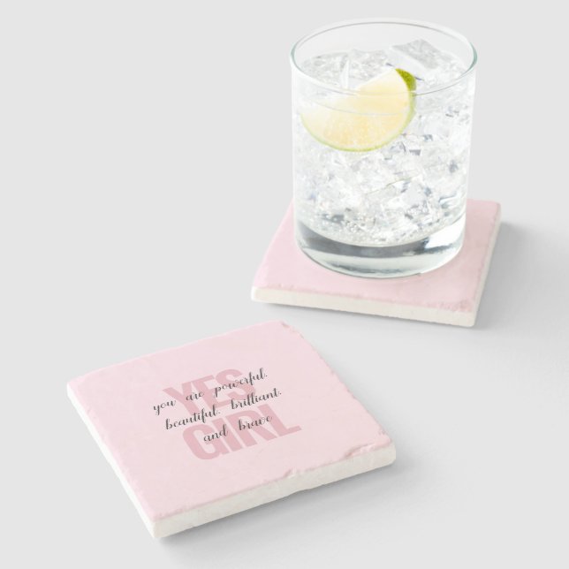 Yes Girl You Are Beautiful Motivational Girl Print Stone Coaster (Side)
