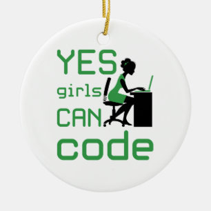 Yes Girls Can Code Woman Programmer Developer Ceramic Tree Decoration