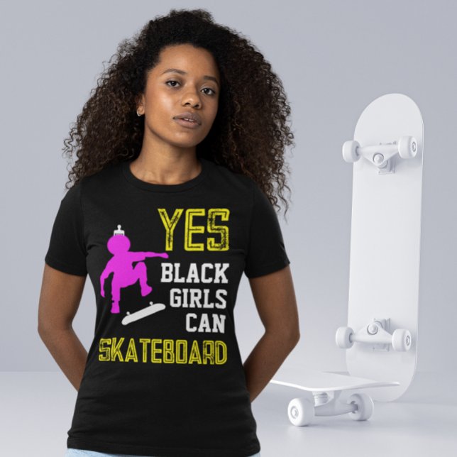YES GIRLS CAN SKATEBOARD Afro Skater Girl T-Shirt (Creator Uploaded)