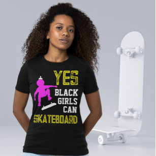 YES GIRLS CAN SKATEBOARD Afro Skater Girl T-Shirt