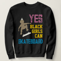 YES GIRLS CAN SKATEBOARD Retro Afro Skater Girl