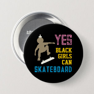 YES GIRLS CAN SKATEBOARD Retro Black Skater Girl 7.5 Cm Round Badge