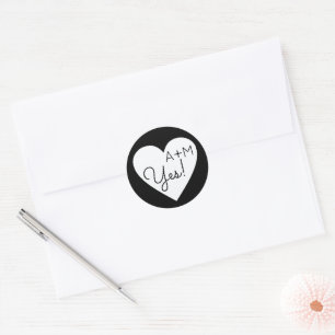 Yes! heart of love + bride&groom initials wedding  classic round sticker