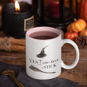 Yes I Can Drive A Stick Fun    Happy Halloween  Two-Tone Coffee Mug