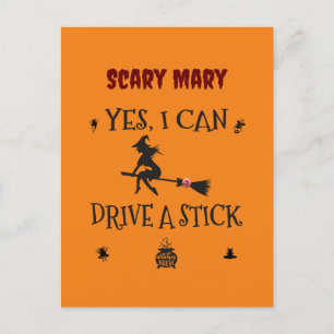 Yes, I Can Drive A Stick Says The Witch Postcard