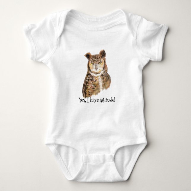 'Yes I Have Attitude!' Quote Art for Owl Lovers." Baby Bodysuit (Front)