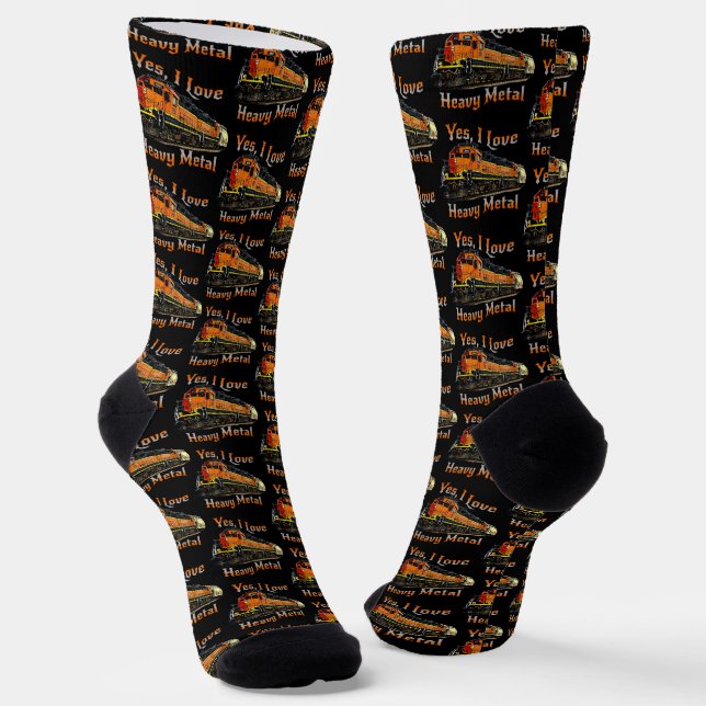 Yes I Love Heavy Metal Diesel Locomotive Train Socks (Angled)