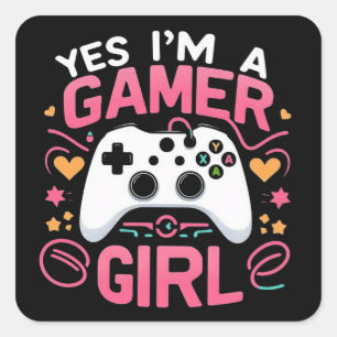 Yes I'm A Gamer Girl: Pink & White Controller Square Sticker