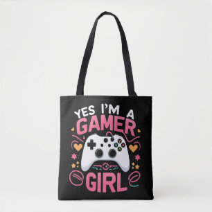 Yes I'm A Gamer Girl: Pink & White Controller Tote Bag