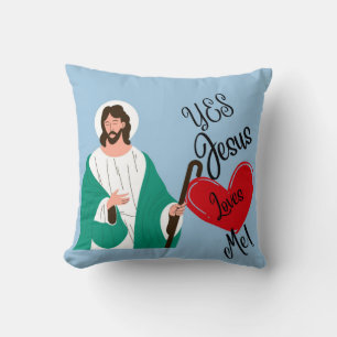 "Yes, Jesus Loves Me" Light Blue Throw Pillow