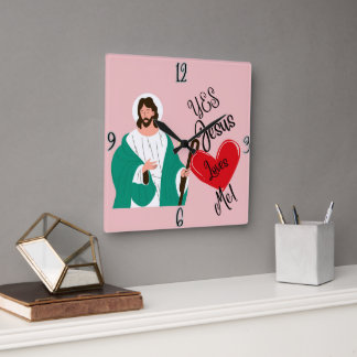 "Yes, Jesus Loves Me" Pink Square Clock