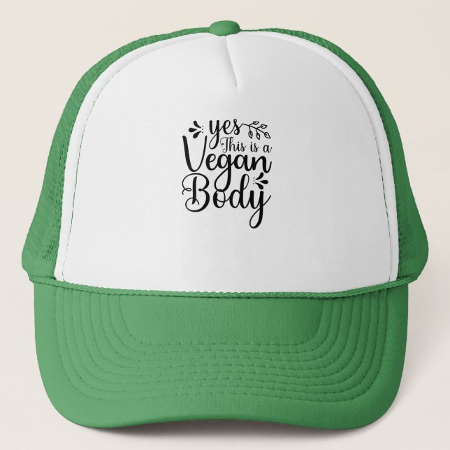 Yes, this is a vegan body trucker hat (Front)