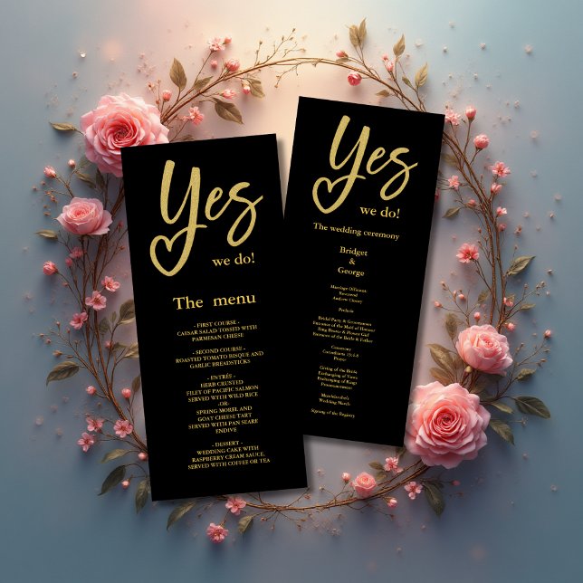 Yes We Do elegant Black Gold Wedding menu (Creator Uploaded)