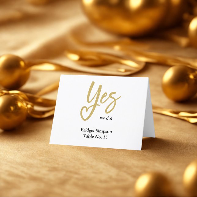 Yes We Do white Gold wedding guest card (Creator Uploaded)