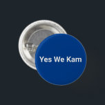 Yes We Kam minimalist democratic party white blue 3 Cm Round Badge<br><div class="desc">Yes We Kam minimalist typography white and blue democratic party funny cool button.
Fully customisable white text on blue background.
Simple minimalist modern design.
Vote for Kamala Harris</div>