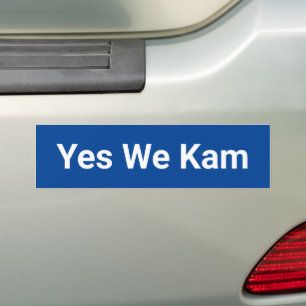 Yes We Kam minimalist democratic party white blue Bumper Sticker