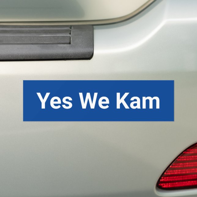 Yes We Kam minimalist democratic party white blue Bumper Sticker (On Car)
