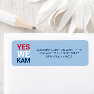 Yes We Kam red white blue typography address