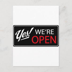 yes, we're open! postcard