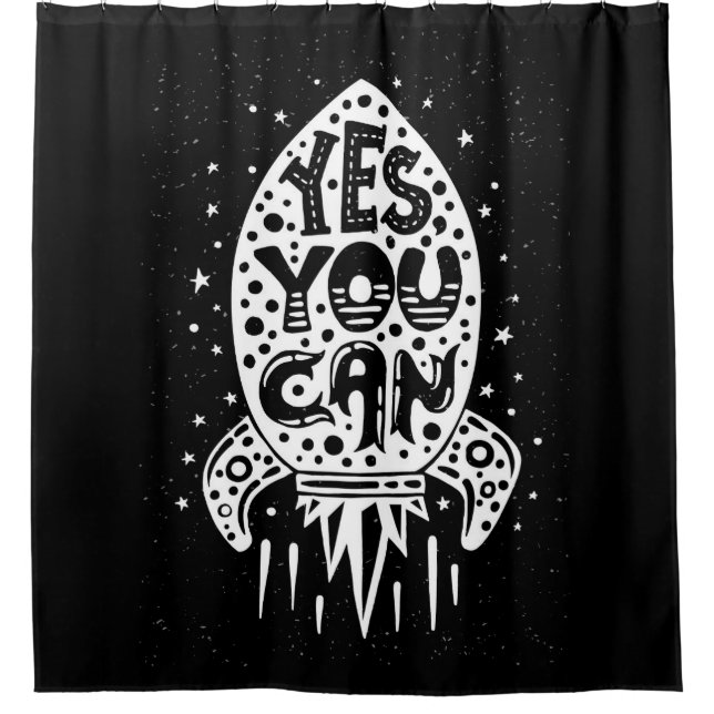 Yes You Can Rocketship Shower Curtain (Front)
