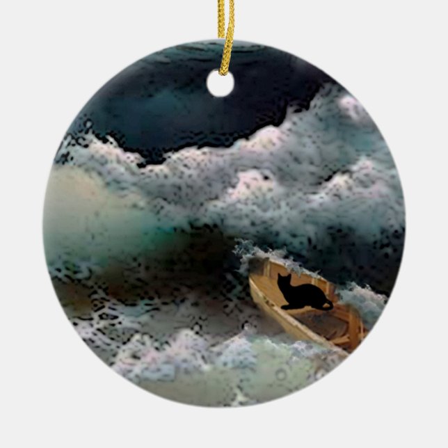 Yeshua's Cat: Storm Waves Ceramic Tree Decoration (Front)
