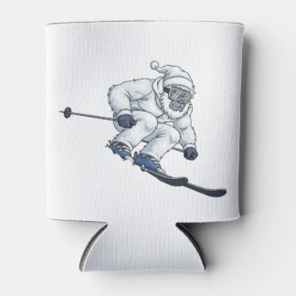 Yeti Abominable Snowman Skiing Funny Holiday Can Cooler