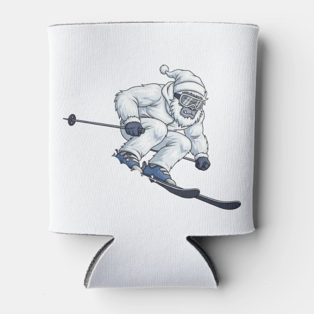 Yeti Abominable Snowman Skiing Funny Holiday   Can Cooler (Front)
