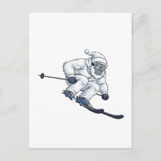 Yeti Abominable Snowman Skiing Funny Holiday Postcard