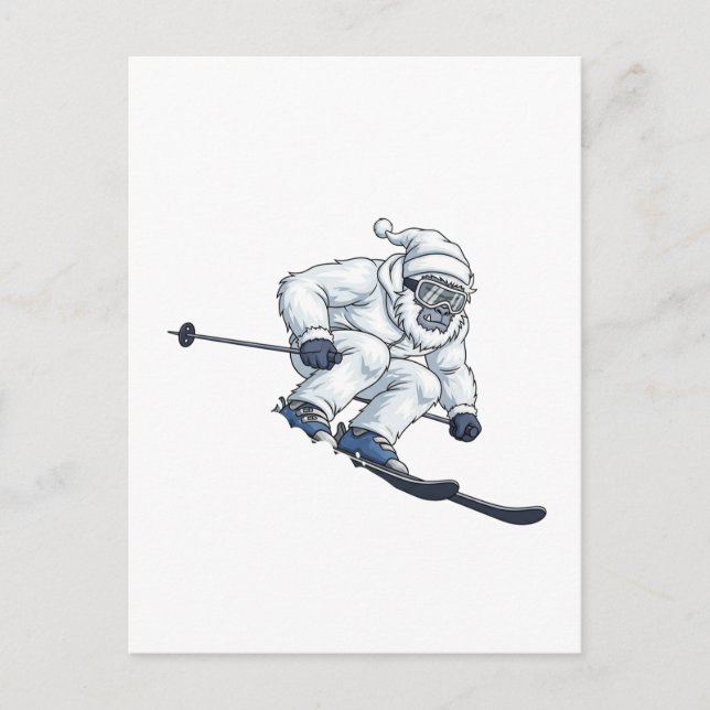 Yeti Abominable Snowman Skiing Funny Holiday   Postcard (Front)