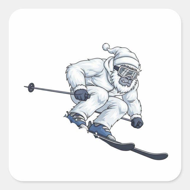Yeti Abominable Snowman Skiing Funny Holiday   Square Sticker (Front)