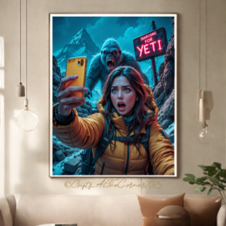 Yeti Bigfoot Sasquatch Selfie Mount Everest Neon Canvas Print