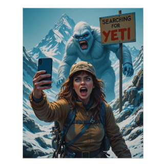 Yeti Bigfoot Sasquatch Selfie Mount Everest Poster