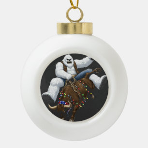 Yeti Bull Rider Santa Western Rodeo Christmas Ceramic Ball Christmas Ornament