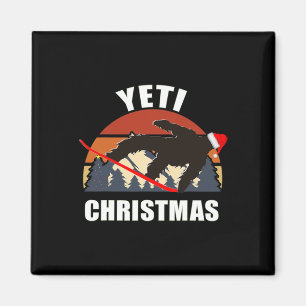 Yeti Christmas - Bigfoot Snowboarding Wearing Red  Magnet
