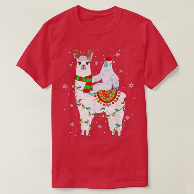 Yeti Lover Xmas Lights Santa Yati Riding Llama Chr T-Shirt (Design Front)