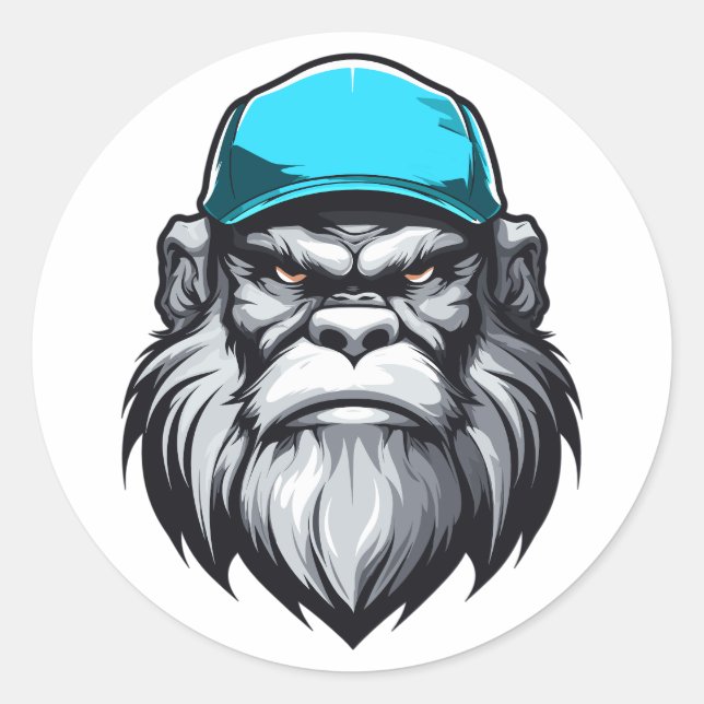 Yeti Sasquatch Bigfoot Grey Grandpa Character Classic Round Sticker (Front)