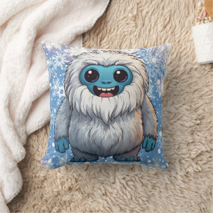 Yeti Standing Cute Kawaii Snowflakes  Cushion