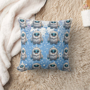 Yeti Standing Cute Kawaii Snowflakes Pattern Cushion